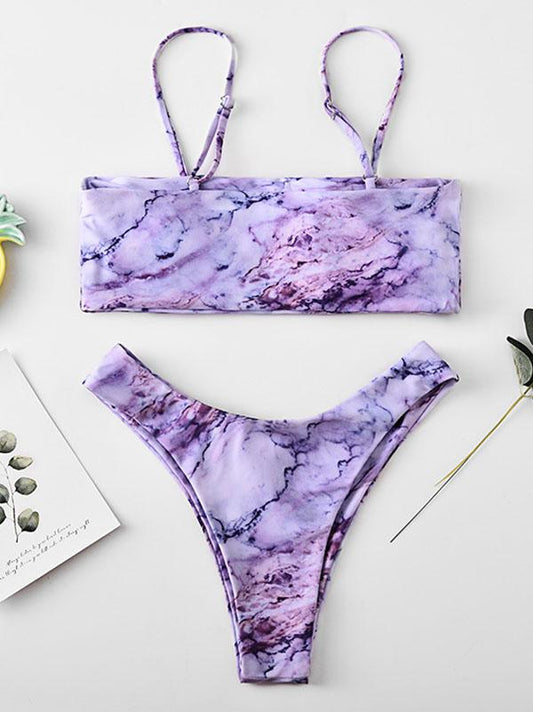 Sexy Strapless  Halo Dyeing Split Bikini Swimsuit