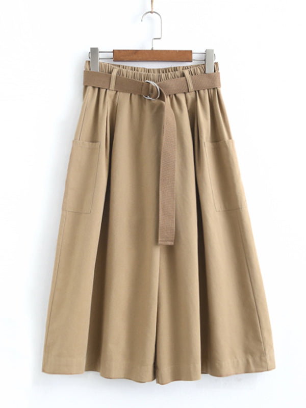 Urban Solid Color Empire Waisted Loose Wide Leg Pants