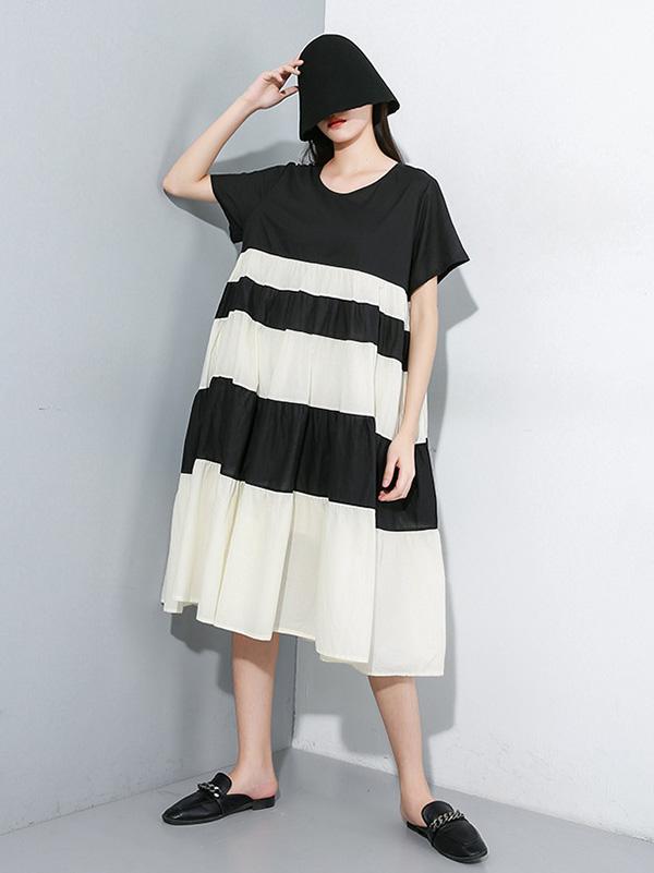 Split-joint Striped Ruffled Dress