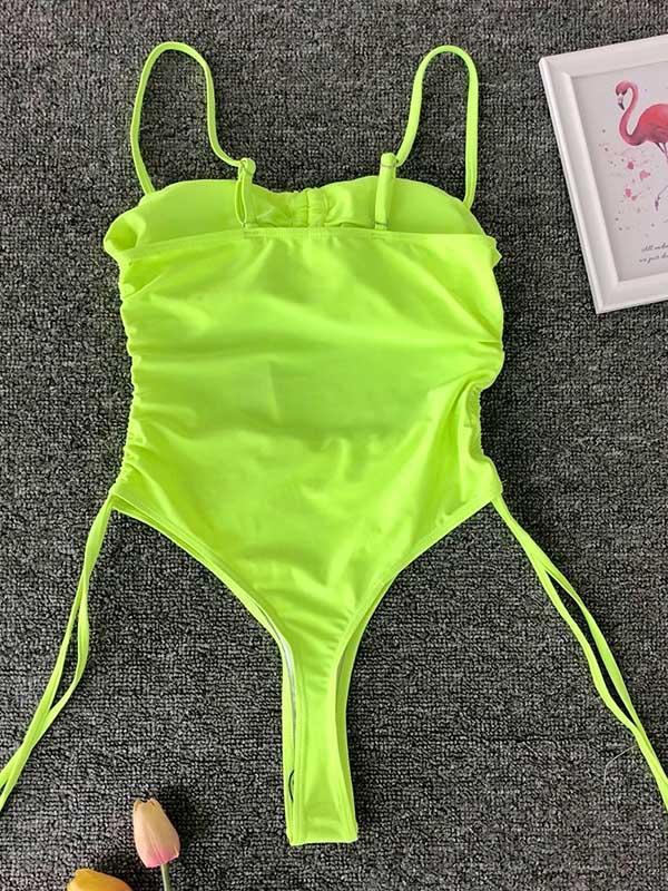 Plain Spaghetti-neck One-Piece Swimsuit