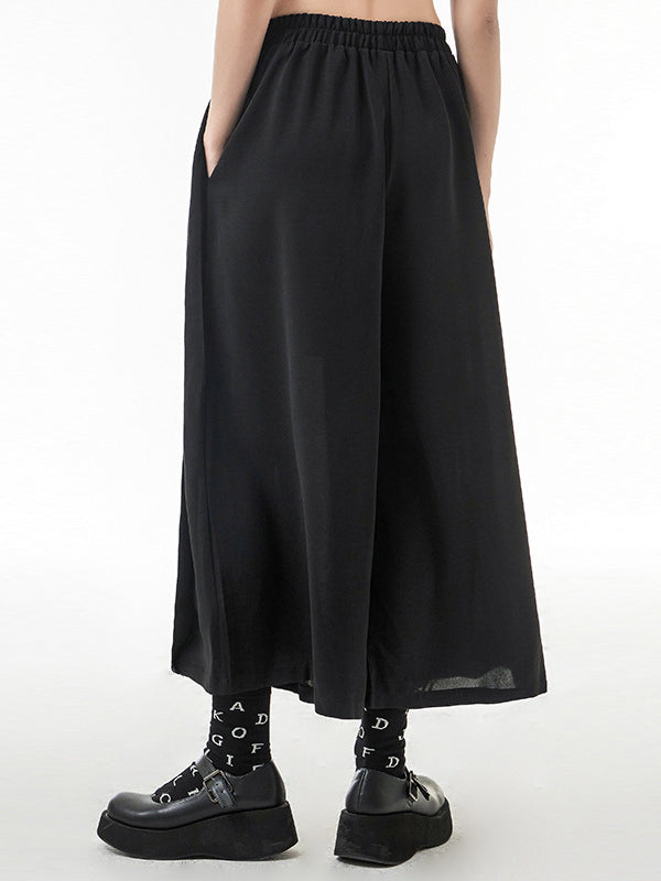 Casual Elasticity Waisted Solid Color Wide Leg Pleated Pants