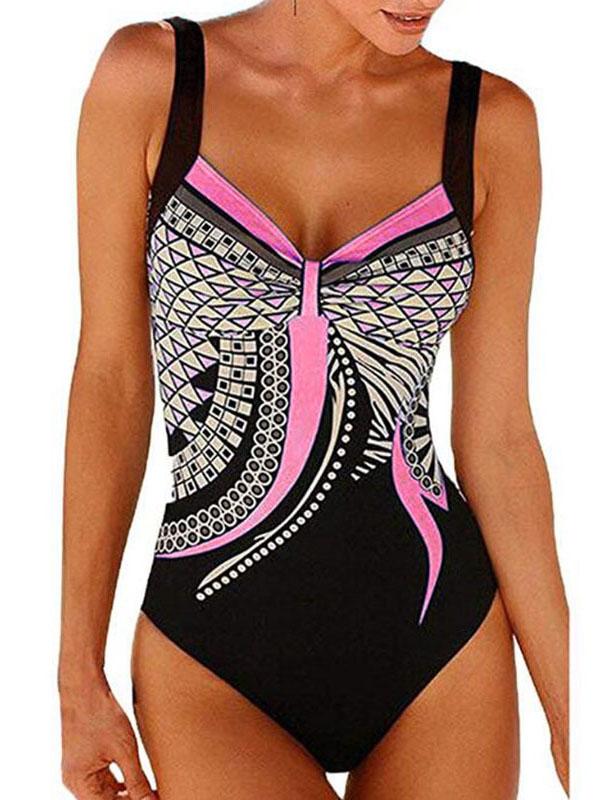 Retro Printed One-piece Swimwear