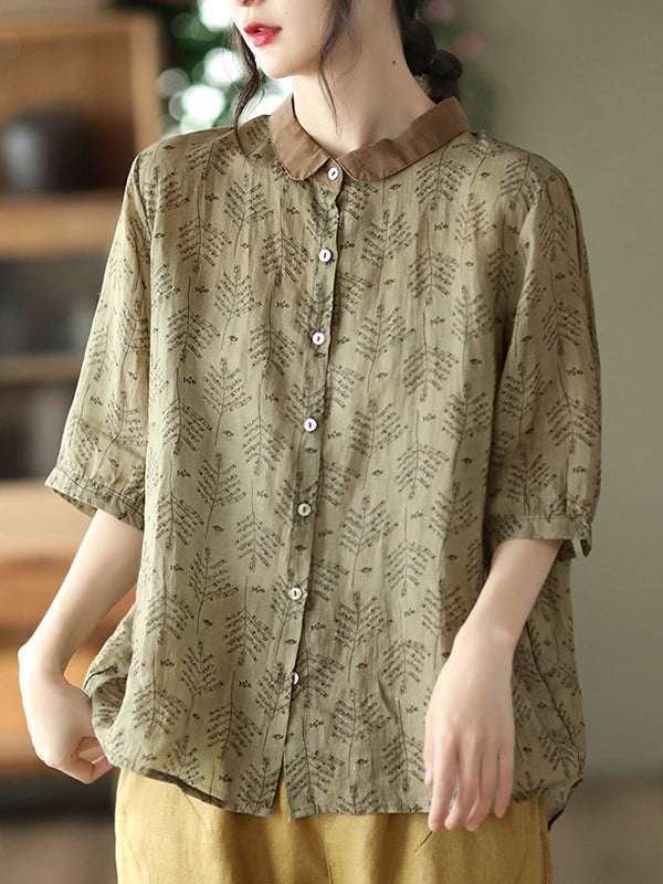 Vintage Loose Floral Printed Half Sleeves Blouse