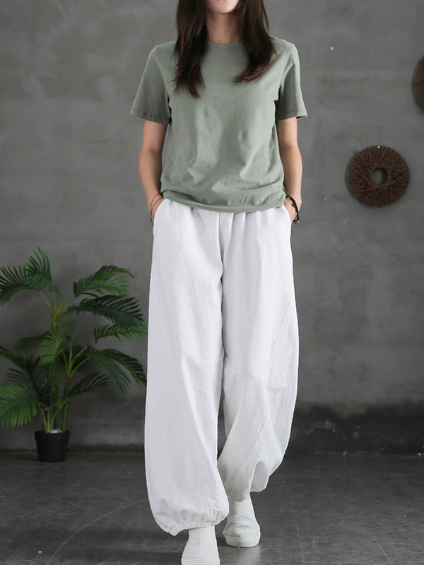 Simple Casual Loose Linen 7 Colors Color Pleated Elasticity Knickerbockers