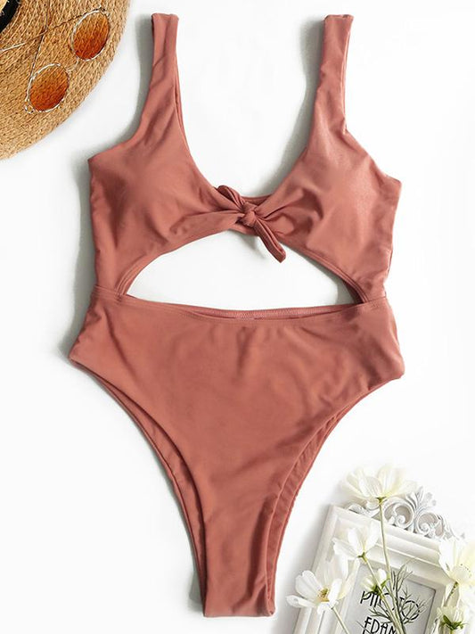 Plain Hollow One-piece Swimwear