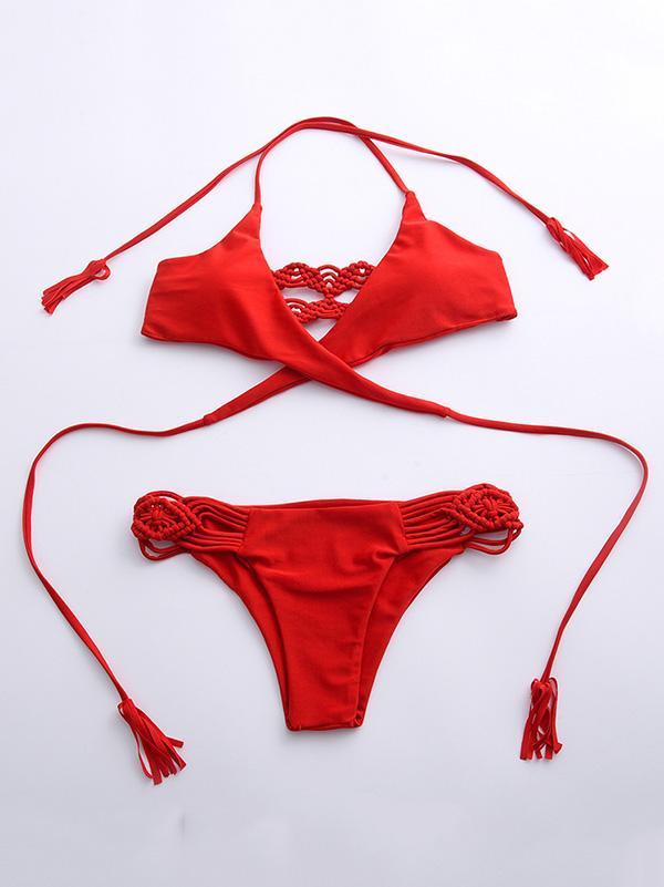 Red Lace-up Bikinis Swimwear