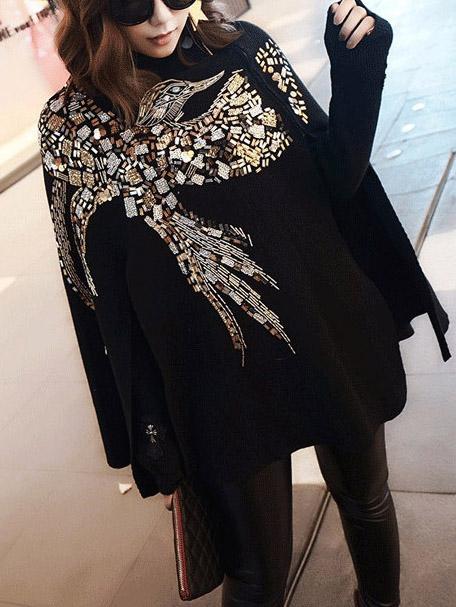 Inwrought Sequined Fashion Black Cape