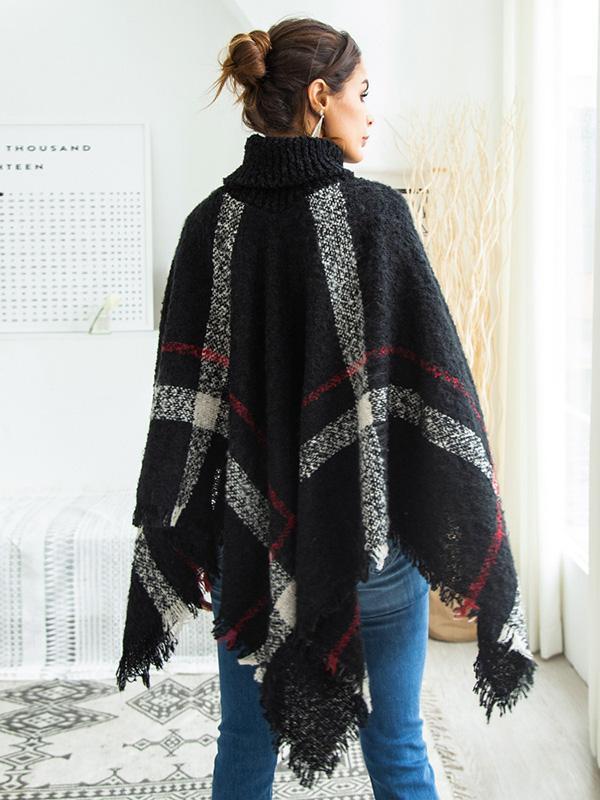 High-neck Batwing Sleeves Tassels Sweater Tops