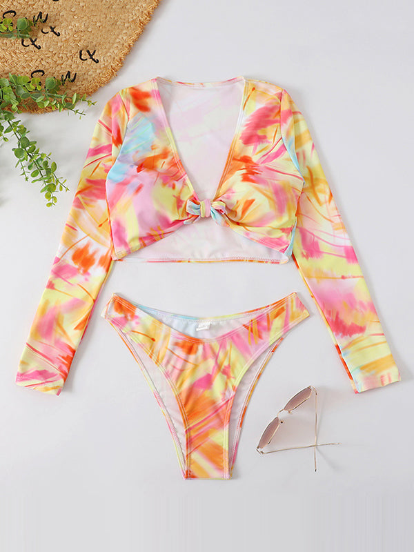 Tie-Dyed Long Sleeves Bikini Swimsuit