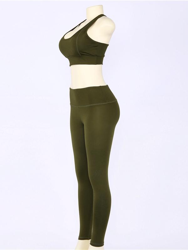 Solid Mid Impact Tanks And Leggings Yoga Suits