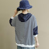 Buykud Thin Stripes And Thick Stripes Sleeve Spliced Casual Hoodie