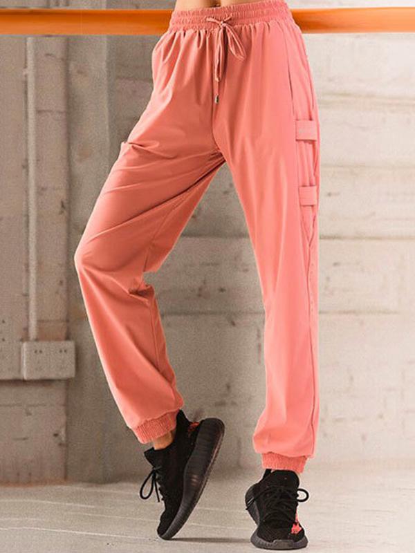 Solid Drawstring Casual Overall Pants