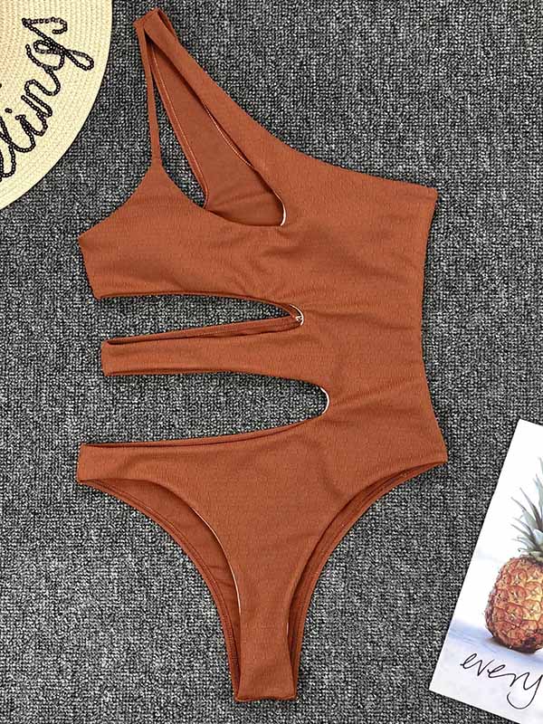 Sexy One-Shoulder Hollow One-Piece Swimwear