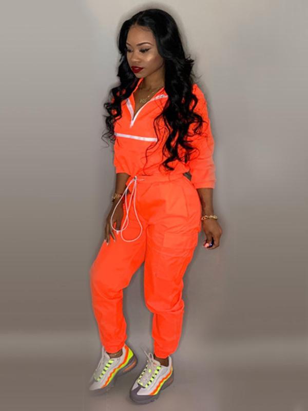 Zipper Crop Sweatershirt And Track Pants Suits