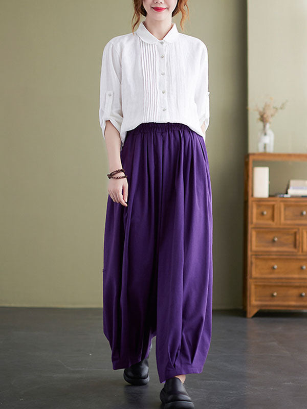 Loose Solid Color Elasticity Wide Leg Culotte Pants