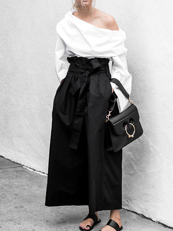 Black High Waisted Loose Solid Color Wide Leg Pants