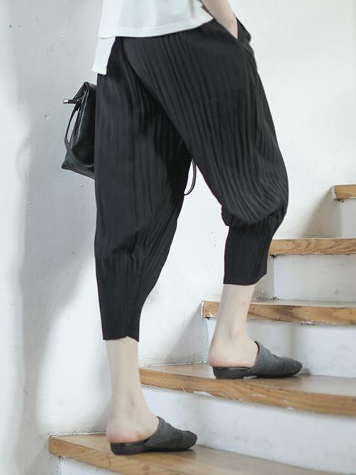 Vintage Loose Ruffled Solid Pants