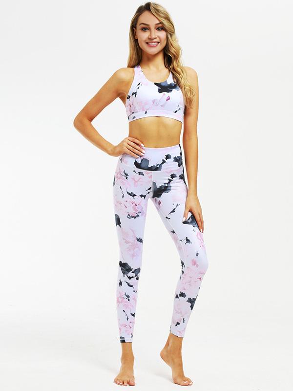 Flower Printed Crop Tanks And Leggings Suits