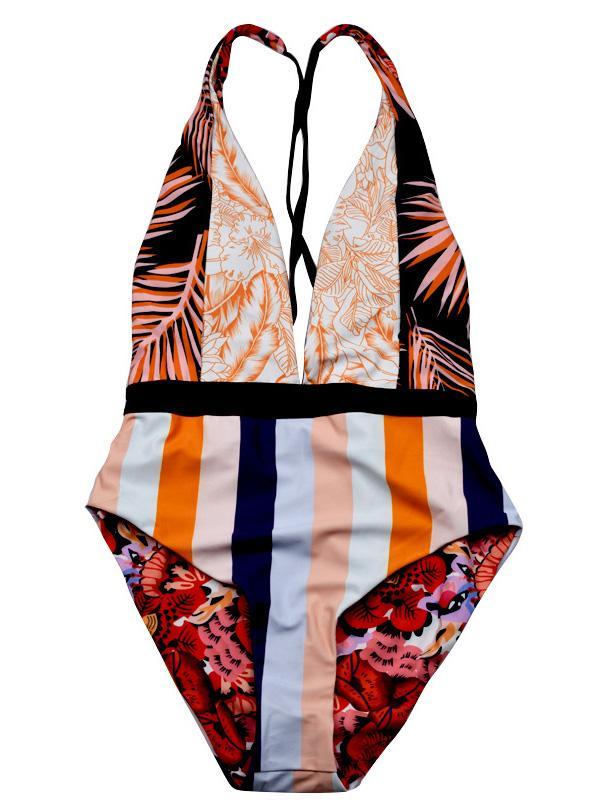 Floral Striped One-piece Swimwear