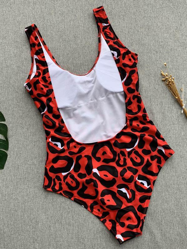 Leopard Printed Backless One-piece Swimwear