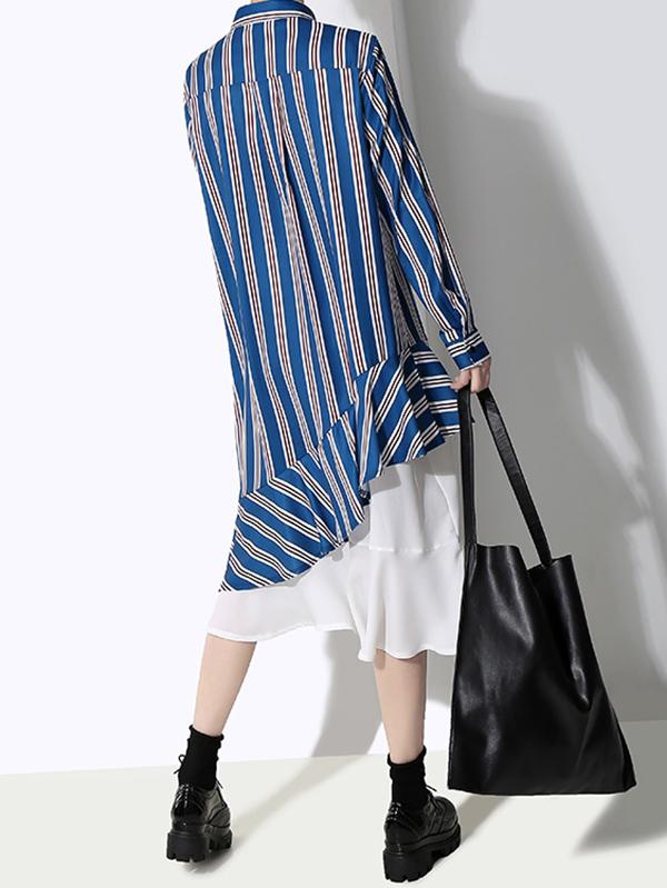 Loose Stripe Split-joint Long Dress