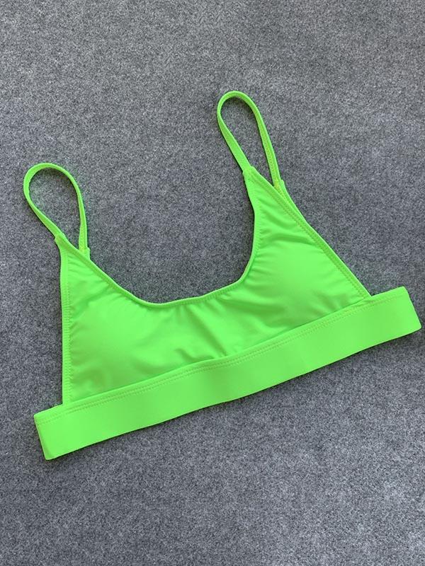 Sexy Solid Color Spaghetti-Neck Split Bikini Swimsuit