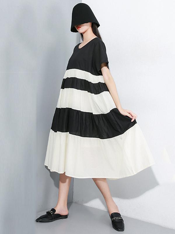 Split-joint Striped Ruffled Dress