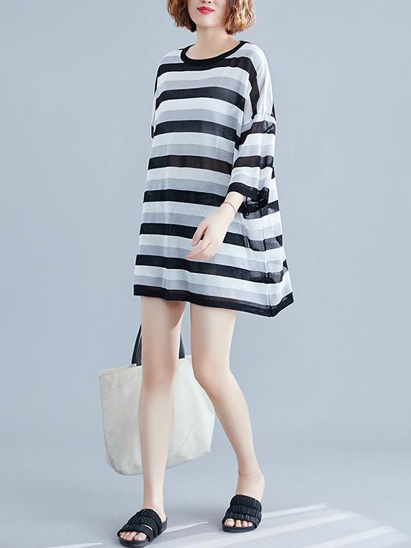 Hollow Loose Striped T-Shirt