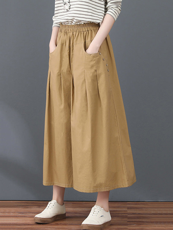 Casual Solid Color Column Wide Leg Culotte