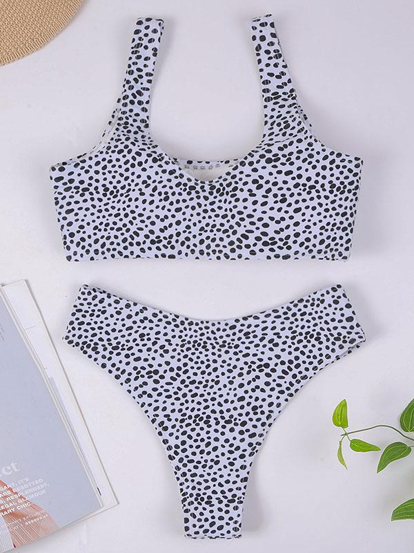 Leopard Print Backless Split Bikini Swimsuit