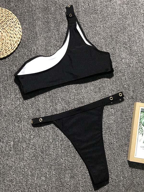 One-shoulder Plain Bikini Swimsuit