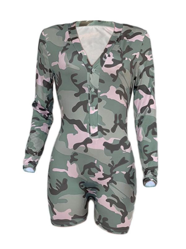 Camo V Neck Wrap Romper