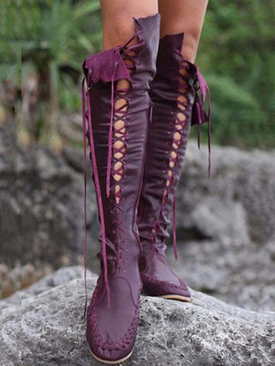 Bandage Tassels Thigh-high Boots Shoes