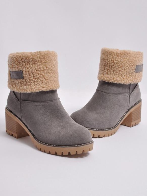 Chunky Mid Calf Winter Boots with Artificial Fur