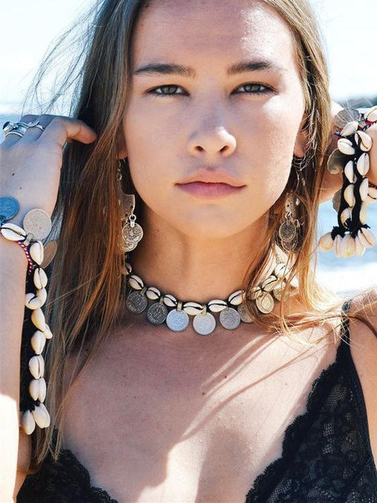 Bohemia Shell Coin Choker Necklaces & Bracelet Accessories