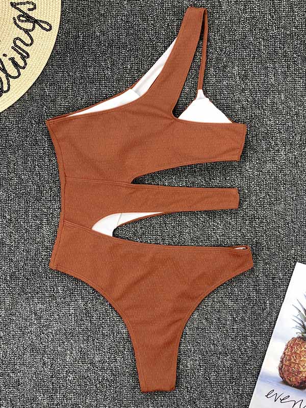 Sexy One-Shoulder Hollow One-Piece Swimwear