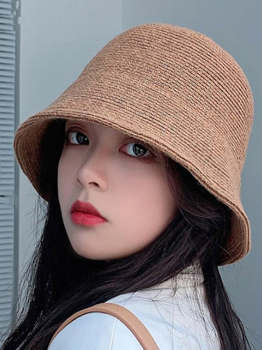 Simple Solid Color Wool Knitted Bucket Hat