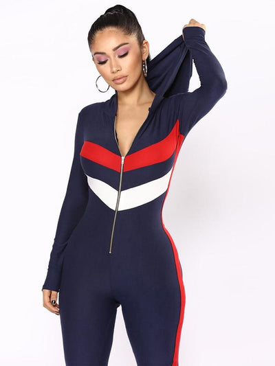 Hooded Zipper Long Sleeve Jumpsuits