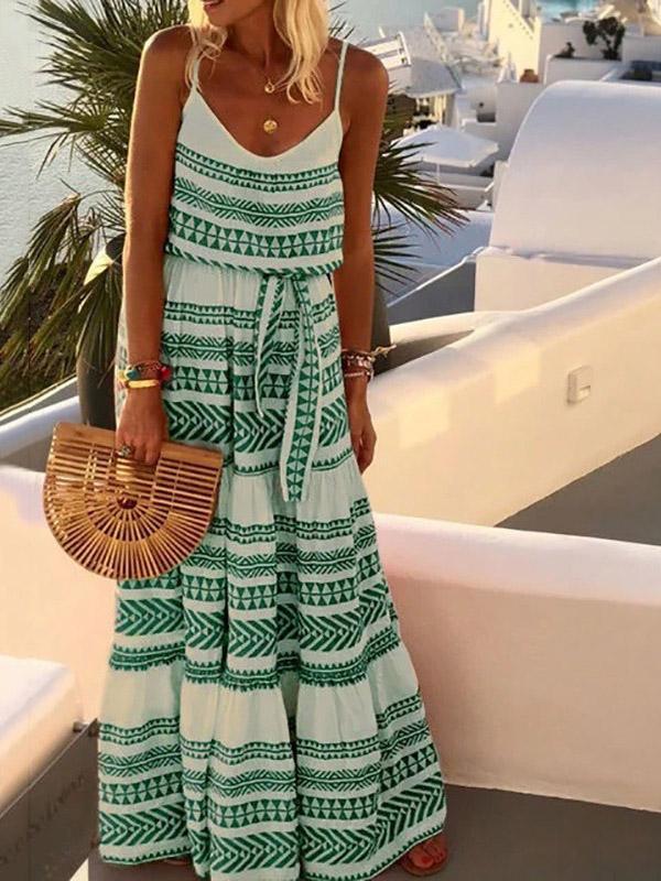 Beach Printed  Spaghetti-neck Maxi Dress