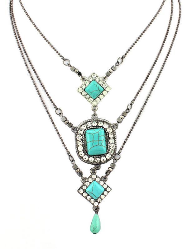 Multilayer Square Pattern Turquoise Necklaces Accessories