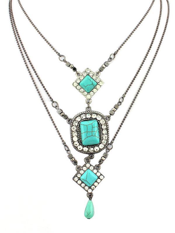 Multilayer Square Pattern Turquoise Necklaces Accessories