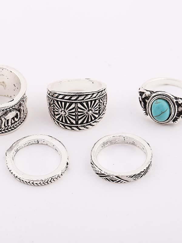 5PCS Vintage Carving Elephant Rings Accessories