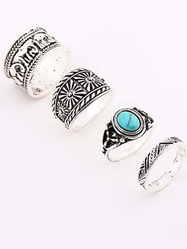 5PCS Vintage Carving Elephant Rings Accessories