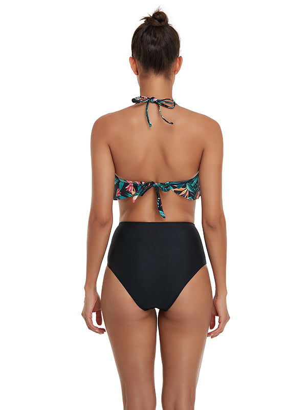 Floral Printed Falbala High-Waisted Bikini Swimwear