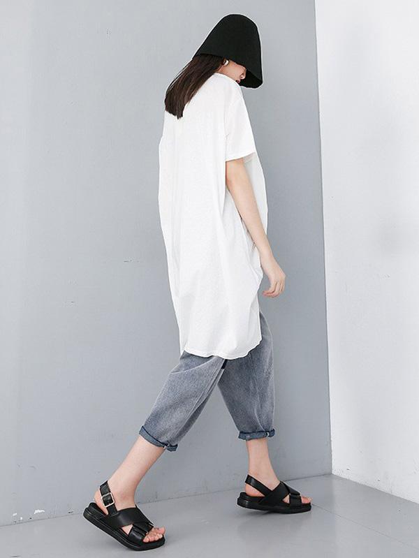 Solid Asymmetric Round-neck T-Shirt Skirt