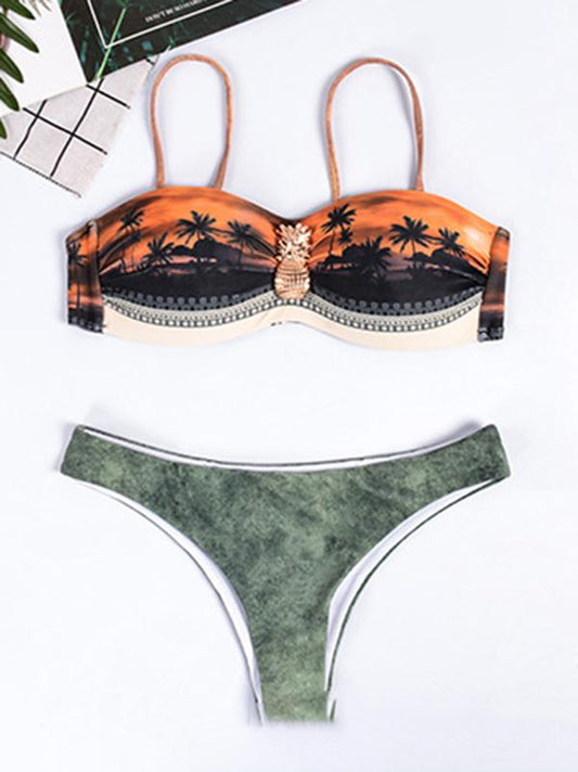 Sexy Spaghetti-Neck Pineapple Printing Bikini Swimsuit