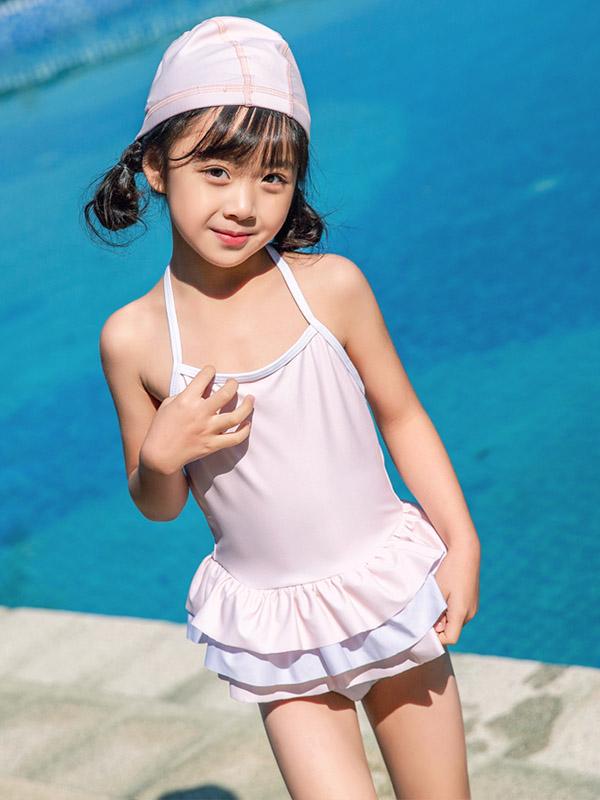 AONIHUA Solid Light Pink Sweet Girl Swimwear