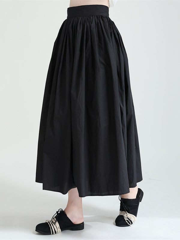 Urban Solid Color Split-Joint Mesh Pleated A-Line Skirt