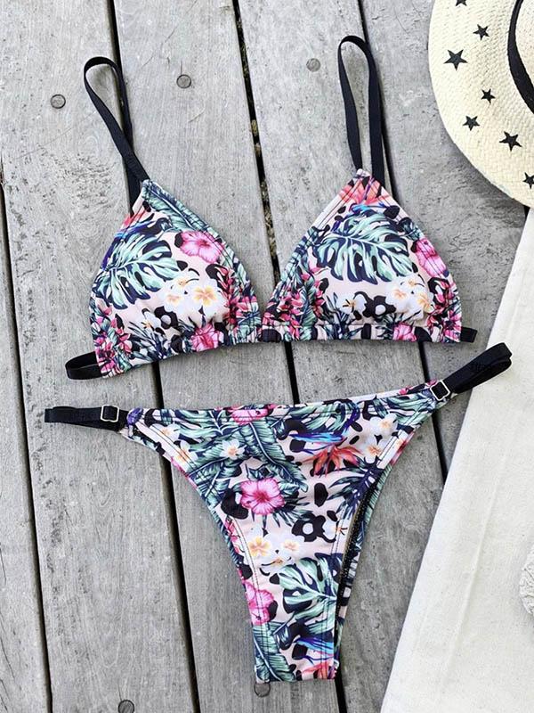 Sexy Triangles Printing Split Bikini Swimsuit