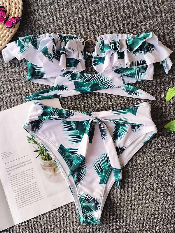 Floral-Print Ferrule Split Bikini Swimsuit